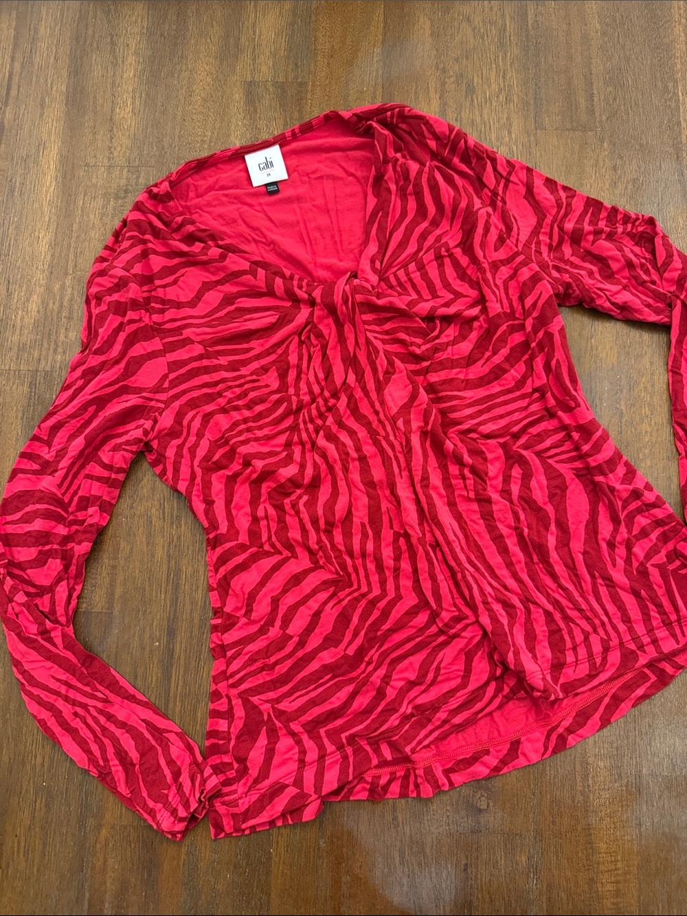CAbi Red Zebra-Print V-Neck Long Sleeve Blouse